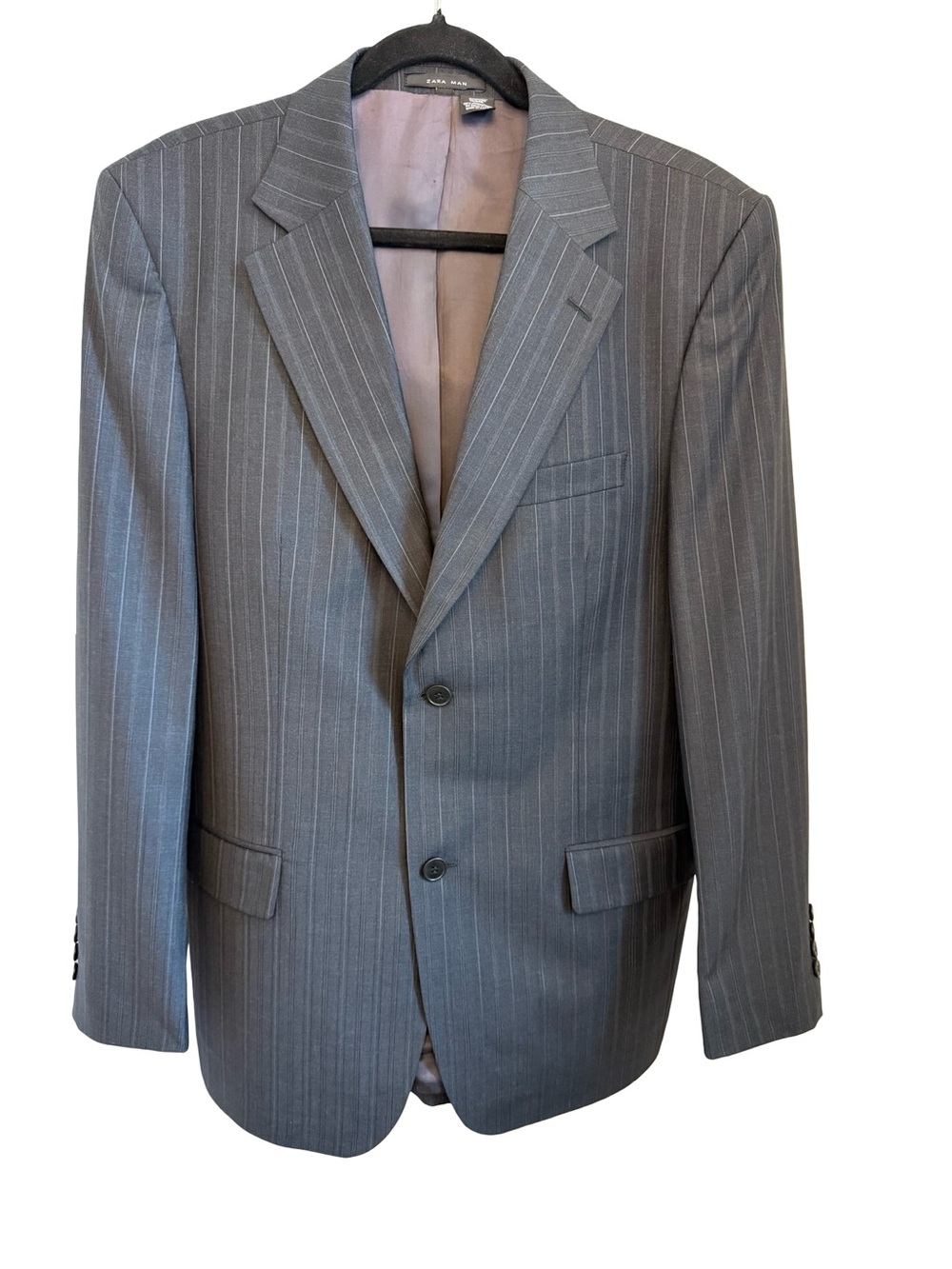 Zara Man 42 Gray Pinstripe 100% Wool Suit Jacket Blazer EU 52 Two Button